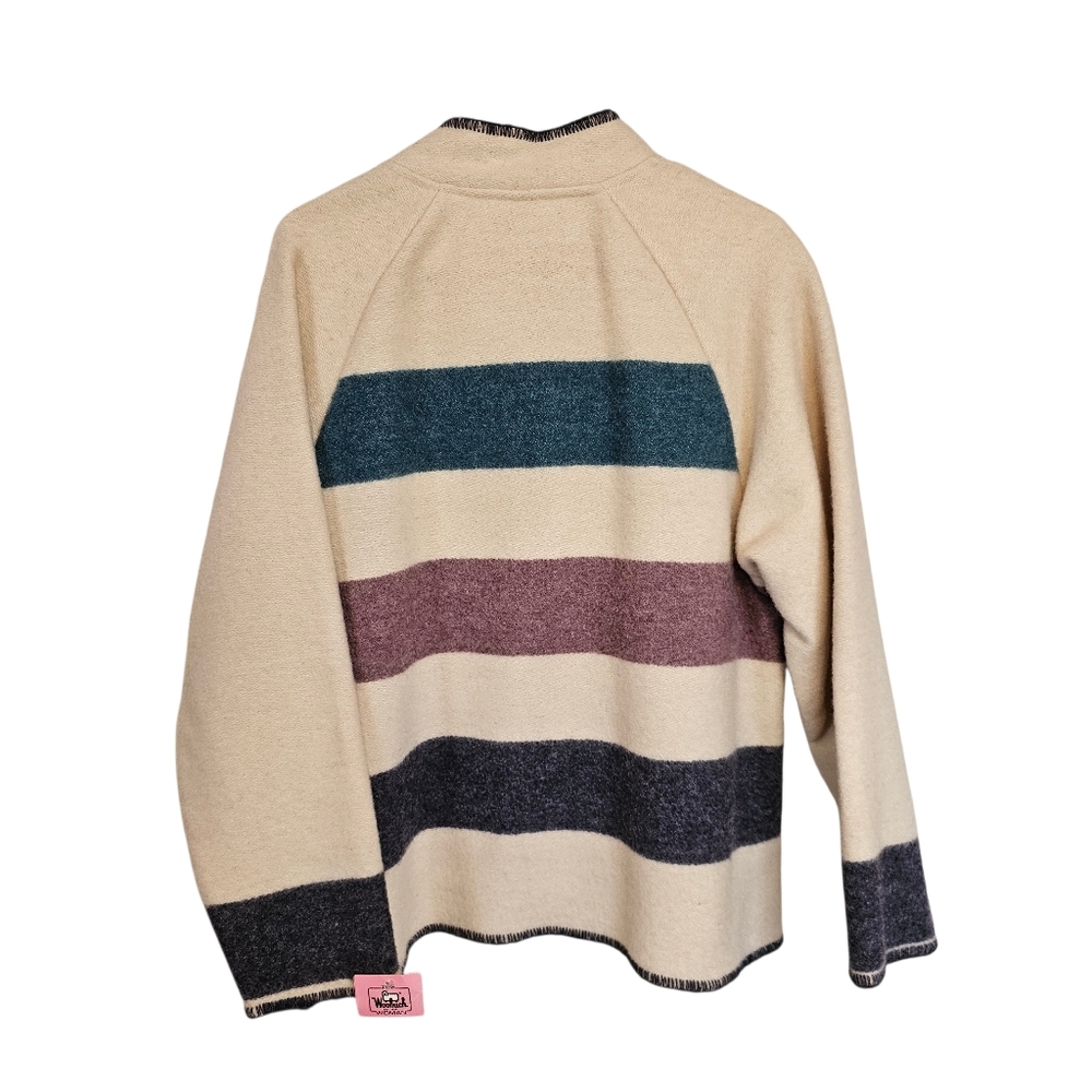 Woolrich 80s Vintage Striped Wool Lab Pullover Cream Ivory Sweater - Picture 2 of 7